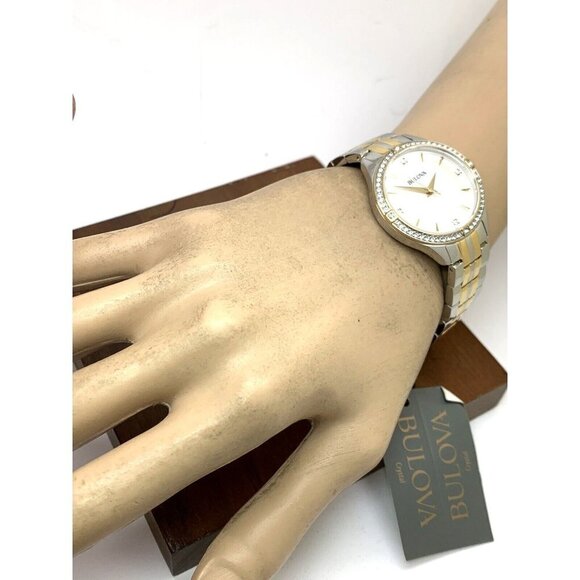 Bulova Women's Watch 98L273 Mother of Pearl Dial Two Tone Steel Gemmed 32mm - Picture 5 of 14